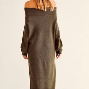 Free people La Boheme Off-Shoulder Olive Green Sweater Dress M
